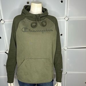 Champion Green Two Tone Hoodie Sweatshirt Size Medium